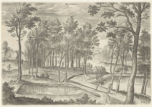 Utsikt över dammarna i La Cambre At Camere (titel på objekt) Sevärdheter från Brysselområdet (serietitel) av Hans Collaert (I)
