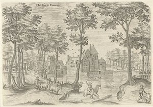 Utsikt över slottet Rivieren Reverend the lock (titel på objekt) Sevärdheter från Brysselområdet (serietitel) av Hans Collaert (I)