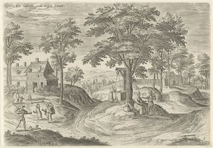 Utsikt över Scheut .s spetälska hus Lasrije en route schuet (titel på objekt) Sevärdheter från Brysselområdet (serietitel) av Hans Collaert (I)