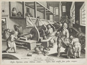 Politura Armorum (Polerande armar), plåt 17 från serien Nova Reperta (Modern Discoveries) c.1588 (gravyr på lagt papper)