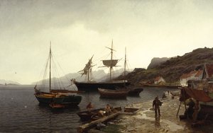 Fiskesmack (båt) i hamnen, Kleven, Mandal