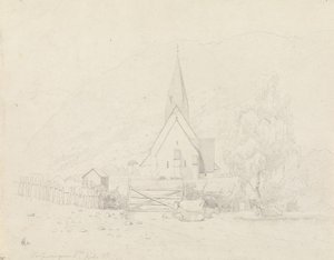 Vossevangen med Voss kyrka av Hans Gude