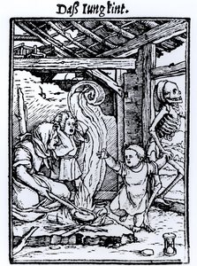 Döden tar ett barn, från serien "Dödsdansen", graverad av Hans Lutzelburger, ca 1526-8 av Hans Holbein der Jüngere