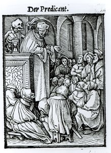 Döden och predikanten, ur "Dödsdansen", graverad av Hans Lutzelburger, ca 1538 av Hans Holbein der Jüngere