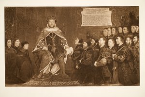 Henrik VIII beviljar en stadga till barber-kirurgerna, ca 1543, pub. 1902 (collotype) av Hans Holbein der Jüngere