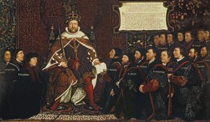 Henry VIII överlämnade en stadga till Thomas Vicary, till minne av anslutningen av Barbers and Surgeons Guilds, 1541 av Hans Holbein der Jüngere