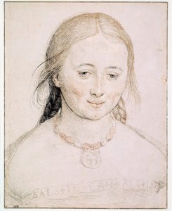Ung kvinnas huvud Teckning på spetsen av metall, penna och blod av Hans Holbein den gamla (1460-1524) 1500-talssön. 0,19x0,15 m Paris, Louvren