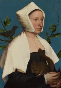 En dam med en ekorre och en stare (Anne Lovell)  av Hans Holbein the Younger