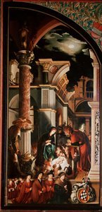 Altartavla Oberried: ”The Adoration of Shepherds”” Detrempe på trä av Hans Holbein den unge (1497/8-1543) 1521-1522 Sön. 231x109 cm Cathedrale de Fribourg, Schweiz av Hans Holbein der Jüngere