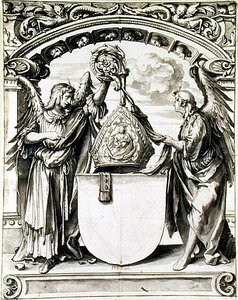 Design för en glasmålning, c.1520 (penna och grå tvätt med svart krita på papper) av Hans Holbein der Jüngere