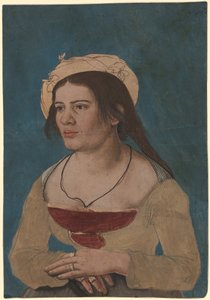Hans Holbein d.y. (cirka) - Porträtt av en ung kvinna med rött livstycke, Inv. 1823.143 av Hans Holbein the Younger