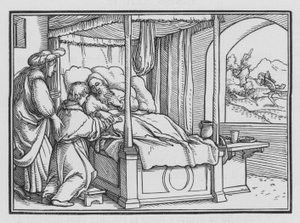 Jakob bedrar sin Fader och får välsignelsen, 1 Mosebok XXVII, 21 av Hans Holbein der Jüngere