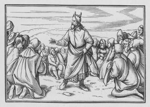 Moses repeterar berättelsen om Israels gång genom öknen, 5 Mosebok I, 3 av Hans Holbein der Jüngere