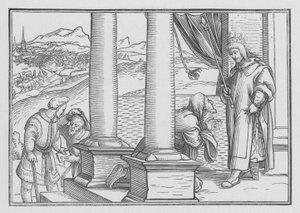 Nathan tillrättavisar David genom en liknelse, 2 Samuel XII, 7 av Hans Holbein der Jüngere