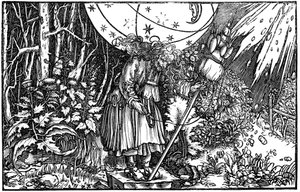 Gammal häxa eller älva spinner, 1547 av Hans Holbein der Jüngere