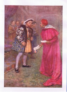 Läs om detta? och sedan till frukost med vilken aptit du har (Kung Henry VIII), från The Complete Works of Shakespeare publicerad av George Harrap & Co Ltd, 1920-talet av Hans Holbein der Jüngere