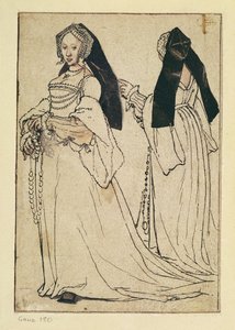 Två vyer av en kvinna som bär en engelsk huva, c.1528-30 av Hans Holbein der Jüngere