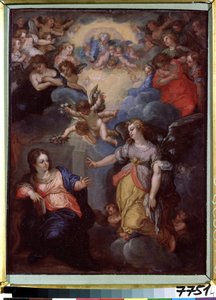 Bebådelsen. Målning av Hans Rottenhammer Ljumsken (1564-1625). Olja på koppar, 37 x 21 cm. Tysk konst, mannerism. Statens museum för utländsk konst i Republiken Lettland, Riga (Lettland).