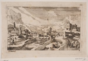 Bergslandskap med den barmhärtige samariten i förgrunden av Hans Jørgen Kirksteen