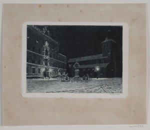 Torget vid St. Knuds kyrka i Odense. Kväll av Hans Julius Fæster