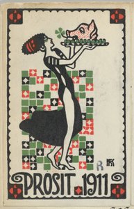 Nyårskort: Cheers 1911 Prosit, 1910. av Hans Kalmsteiner