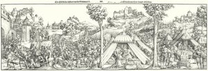 Landsknechts utkämpar en strid i början av 1500-talet (gravyr) av Hans Leonard (after) Schaufelein