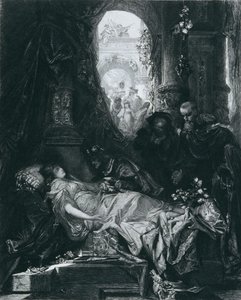 DEN SKENBART DÖDA JULIA CAPULET av Hans Makart