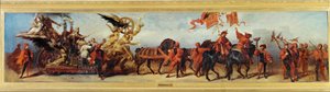 Die Eisenbahnen - Järnvägarna, skiss till jubileumsprocessionen 1879 ... (målning på duk) av Hans Makart