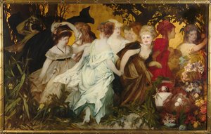 Modern Amoretti, Triptyk, vänster panel, 1868. av Hans Makart