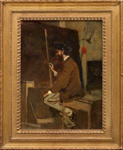 Självporträtt av Hans Makart framför ett staffli av Hans Makart