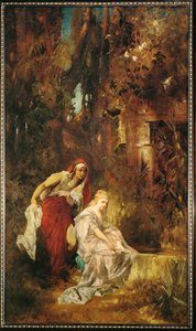 Sovande Snövit ... (målning på duk) av Hans Makart