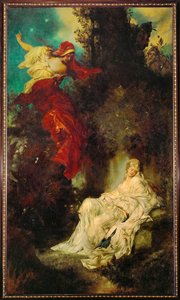 Snövit får den förgiftade kammen ... (målning på duk) av Hans Makart