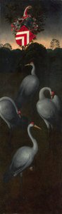 Tranor med familjen Pagagnottis vapen. Baksidan av en panel från en triptyk, ca. 1480 av Hans Memling