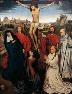 Crucifixion, Central panel från The Triptych of Jan Crabbe, c.1470 av Hans Memling