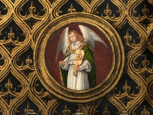Detalj av relikvieren av Saint Ursula av Hans Memling