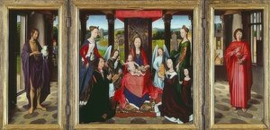 Jungfru med barn och heliga (The Donne Triptych). Omkring 1478 av Hans Memling