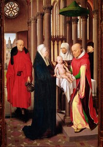 Presentation i templet. Höger panel av Triptych of Adoration of the Magi (Detrempe på trä, ca 1470) av Hans Memling