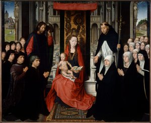 Jungfrun och barnet mellan Saint James och Saint Dominica presenterar donatorer eller jungfrun till Jacques Floreins. Målning av Hans Memling (1435-1494) (ec.flam.) 1400-talet Sön. 1,3x1,6 m av Hans Memling