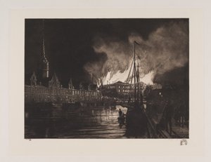 Christiansborgs slott i lågor av Hans Nikolaj Hansen