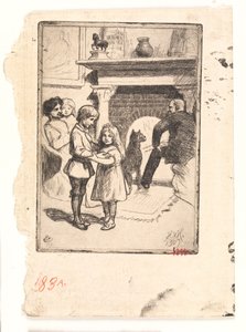 Nyårskort (familjen vid brasan) av Hans Nikolaj Hansen