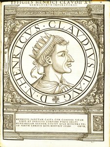 Henrik II Claudus, illustration från de romerska kejsarna i hela öst och väst med de mest autentiska bilderna av de gamla mynten, träsnitt av Rudolph Wyssenbach, tryckt av Andreas Gesner, Z av Hans Rudolf Manuel Deutsch