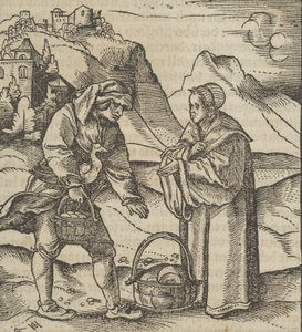 En bonde och hans beskyddare, från Hymmelwagen auff dem, wer wol leben..., 1517. av Hans Schäufelein the Elder