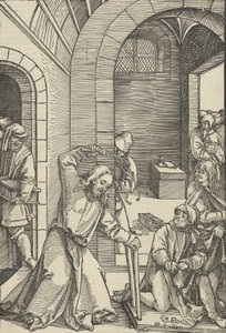 Kristus som renar templet, från spegeln av vår Herre Jesu Kristi passion, 1507. av Hans Schäufelein the Elder
