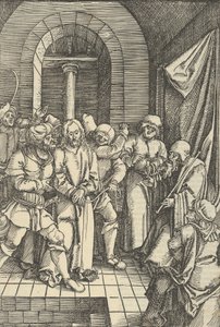 Kristus före Annas, från vår Herre Jesu Kristi passions spegel, 1507.