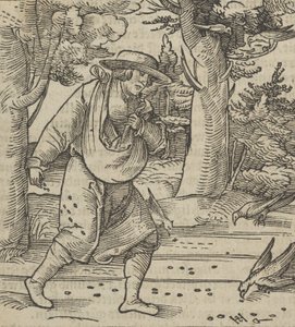 The Birds Eating the Seeds of the Sower, från Hymmelwagen auff dem, wer wol Leben..., 1517. av Hans Schäufelein the Elder