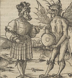 The Devil Offering Poison to a Knight, från Hymmelwagen auff dem, wer wol leben..., 1517.