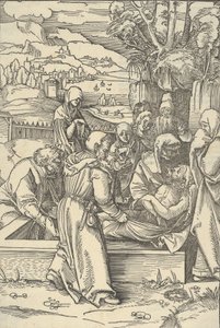 Gravläggningen, från spegeln av vår Herre Jesu Kristi passion, 1507. av Hans Schäufelein the Elder