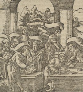 The Making of Armours, från Hymmelwagen om vem som lever gott..., 1517. av Hans Schäufelein the Elder