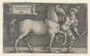 Alexander den store ledande Bucephalus, ca 1531-1550 (gravyr) av Hans Sebald Beham