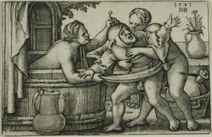 Buffoon och två badande kvinnor av Hans Sebald Beham
